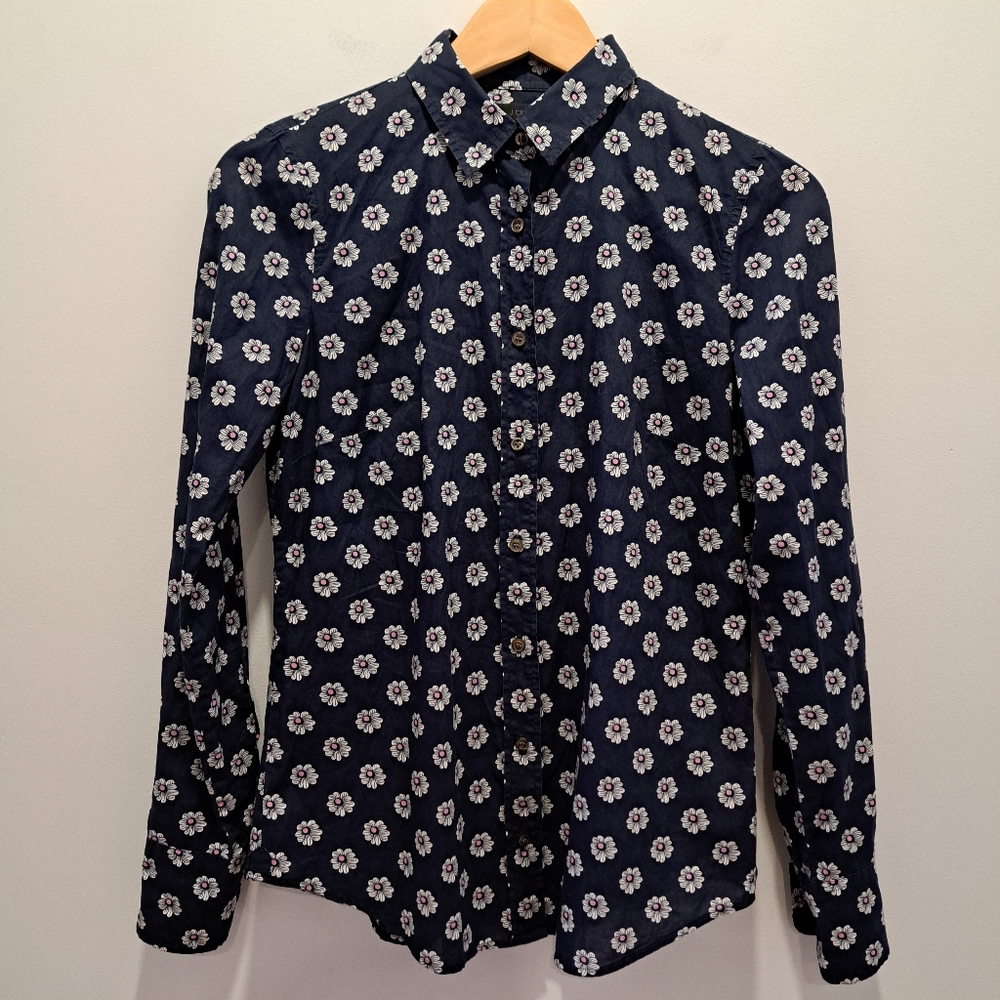 J. Crew Navy Floral Button-up Classic Preppy Cottage Grannycore Shirt Womens 2